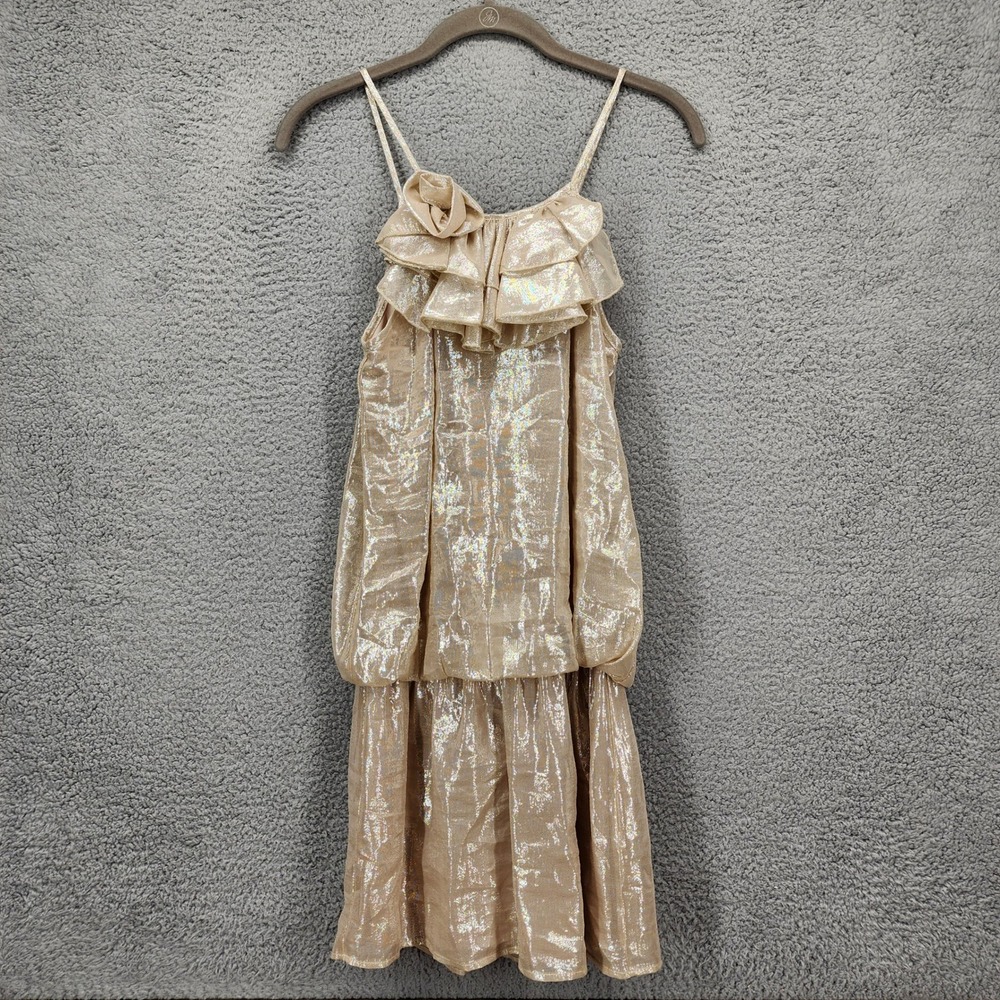 Alexia‎ Admor Gold Metallic Silk Blend Ruffle Rosette Cocktail Dress XS D695LA